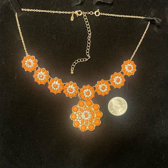 Orange Floral Statement Necklace & Broach Set - Picture 1 of 3